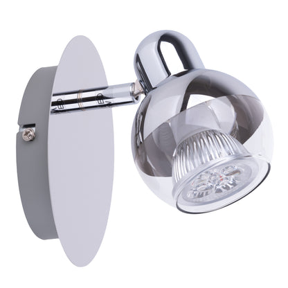 Spots - 1er LED-Wand- Deckenleuchten "BOCCIA", Strahler im Retro Style, aus Metall und Glas in chrome, 14 x 13,5 x 8 cm, GU10-Fassung