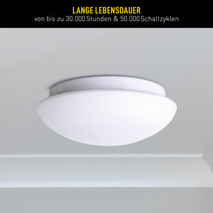 Deckenleuchten - LED Deckenleuchte "BERGEN" inkl. Sensor Ø: 25,5cm, Deckenlampe im Modern Style, aus Metall und Glas in weiß, 10 cm hoch, Ø 25,5 cm, inkl. LED  Bewegungssensor  Dämmerungssensor