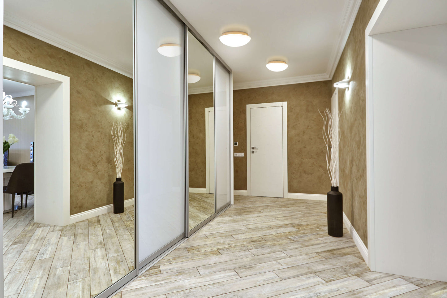 Deckenleuchten - LED Deckenleuchte "BERGEN" inkl. Sensor Ø: 25,5cm, Deckenlampe im Modern Style, aus Metall und Glas in weiß, 10 cm hoch, Ø 25,5 cm, inkl. LED  Bewegungssensor  Dämmerungssensor