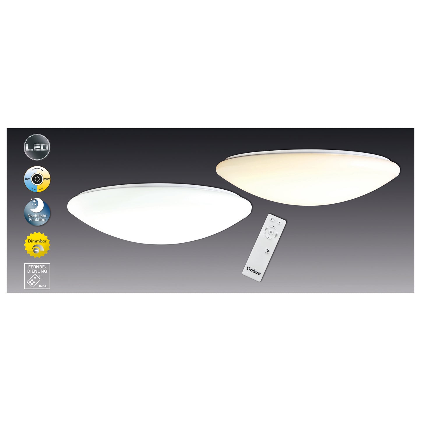 Deckenleuchten - LED Deckenleuchte "DARWIN", Deckenlampe im Modern Style, aus Metall und Kunststoff in weiß, 23 cm hoch, Ø 100 cm, inkl. LED  dimmbar  CCT-Wechsler  RGB-Farbwechsler  Nachtlichtfunktion  Fernbedienung