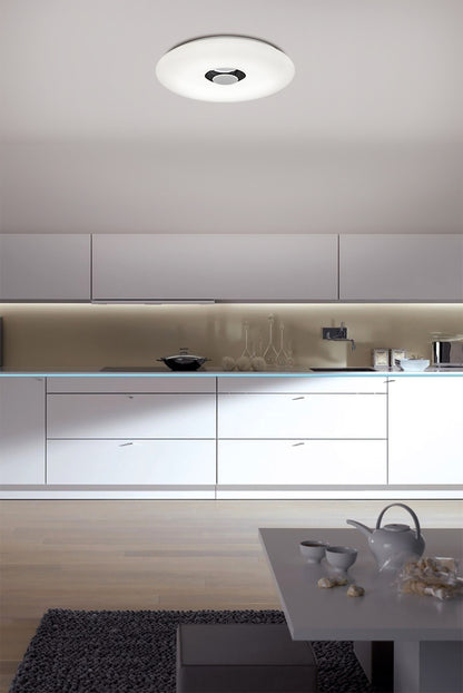 Deckenleuchten - LED Deckenleuchte "NASHVILLE" Ø:40cm, Deckenlampe im Functional Style, aus Metall und Kunststoff in weiß, 6 cm hoch, Ø 40 cm, inkl. LED  dimmbar  CCT-Wechsler  RGB-Farbwechsler  Nachtlichtfunktion  Fernbedienung  Inkl. Bluetooth Lau