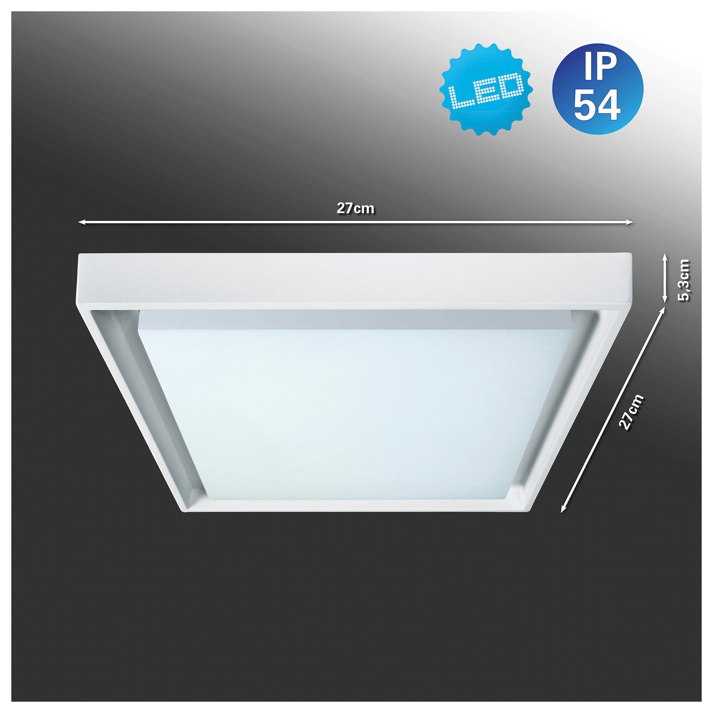 LED Außendeckenleuchte IP54 "MIO" s:27cm, Deckenlampe für den Außenbereich im Modern Style, aus Metall und Kunststoff in weiß, 27 x 27 x 5,3 cm, mit LED Platine