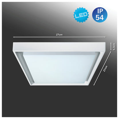 LED Außendeckenleuchte IP54 "MIO" s:27cm, Deckenlampe für den Außenbereich im Modern Style, aus Metall und Kunststoff in weiß, 27 x 27 x 5,3 cm, mit LED Platine
