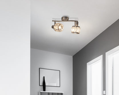 Spots - 2er-LED-Spot "JOSEFA" E14 Filament, Strahler im Retro Style, aus Metall und Glas in stahl-blank, 28 x 8 x 8 cm, E14-Fassung