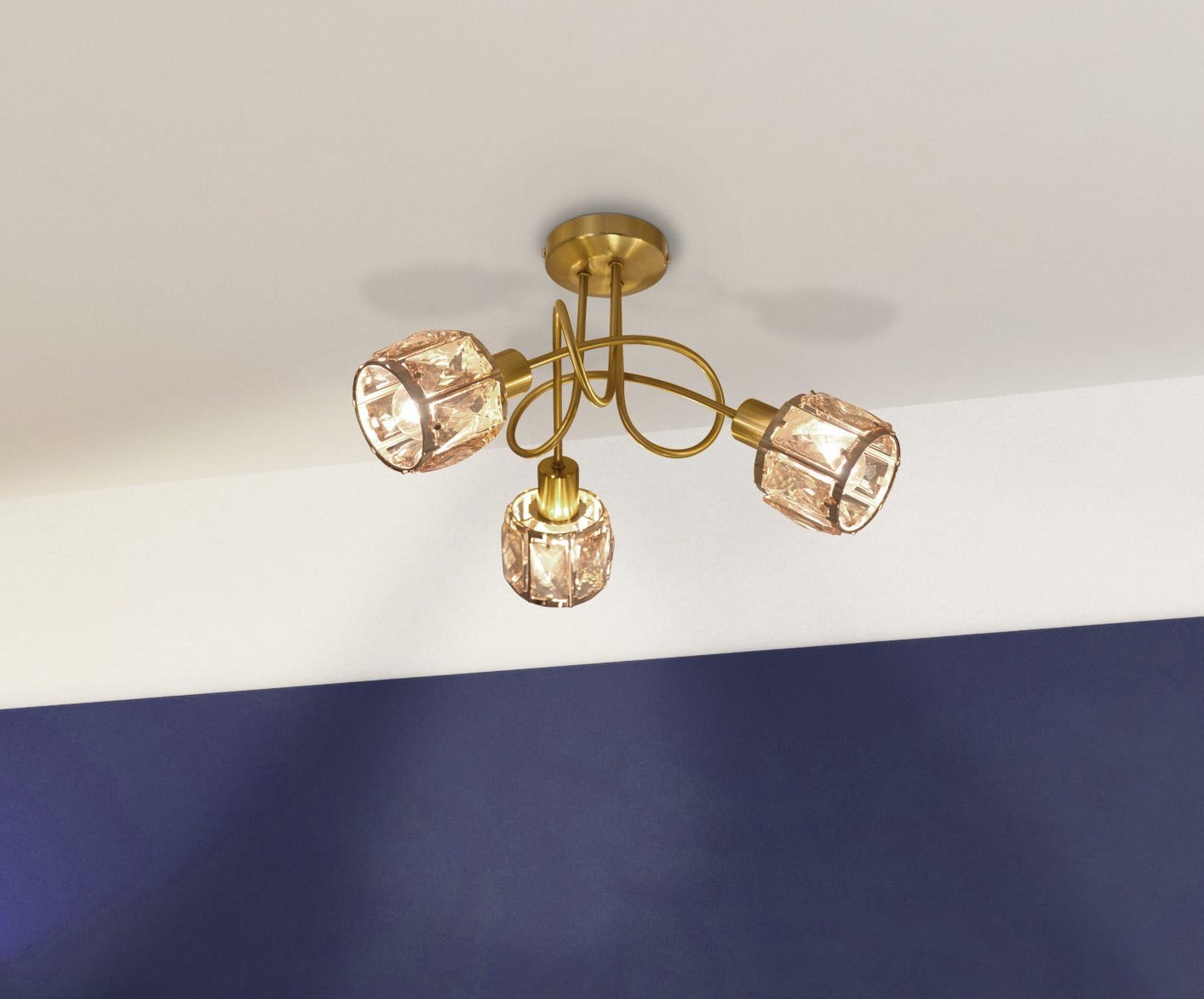 Spots - 3er LED-Spot "JOSEFA" gold, Strahler im Retro Style, aus Metall und Glas in gold, 24 cm hoch, Ø 38 cm, E14-Fassung