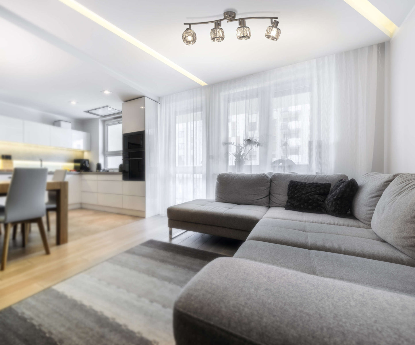 4er LED Deckenleuchte "JOSEFA" L: 70 cm stahl blank