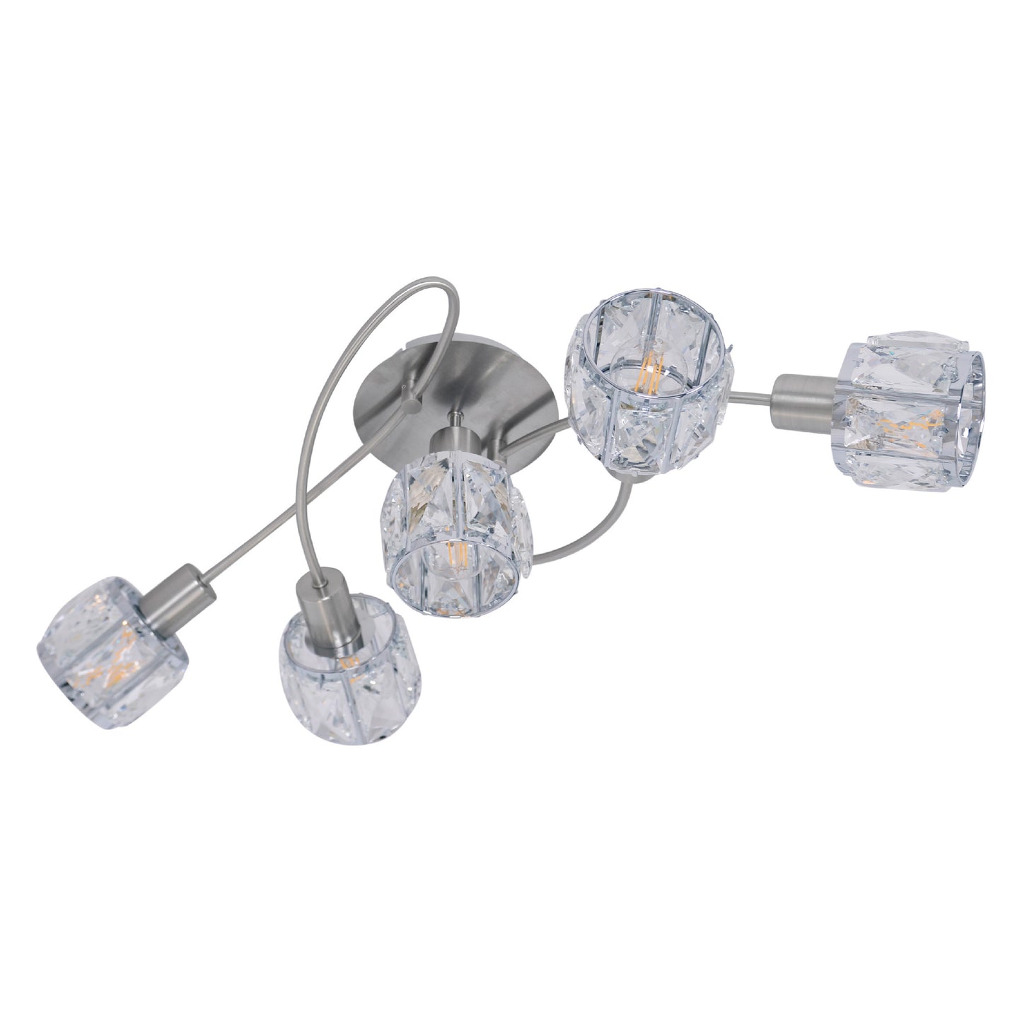 Deckenleuchten - 5er-LED-Deckenleuchte E14 "JOSEFA", Deckenlampe im Retro Style, aus Metall und Glas in stahl-blank, 61 x 36 x 21 cm, E14-Fassung