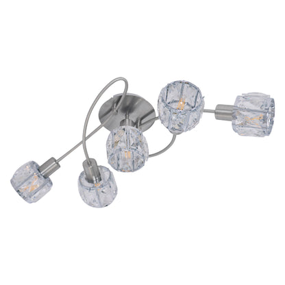Deckenleuchten - 5er-LED-Deckenleuchte E14 "JOSEFA", Deckenlampe im Retro Style, aus Metall und Glas in stahl-blank, 61 x 36 x 21 cm, E14-Fassung