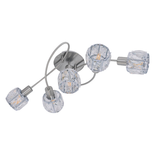 Deckenleuchten - 5er-LED-Deckenleuchte E14 "JOSEFA", Deckenlampe im Retro Style, aus Metall und Glas in stahl-blank, 61 x 36 x 21 cm, E14-Fassung