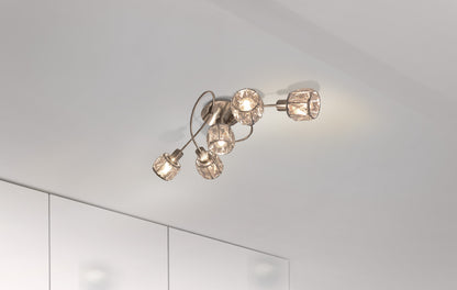 Deckenleuchten - 5er-LED-Deckenleuchte E14 "JOSEFA", Deckenlampe im Retro Style, aus Metall und Glas in stahl-blank, 61 x 36 x 21 cm, E14-Fassung