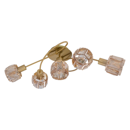 Spots - 5er-LED-Deckenleuchte "JOSEFA", Strahler im Retro Style, aus Metall und Glas in gold, 61 x 36 x 21 cm, E14-Fassung