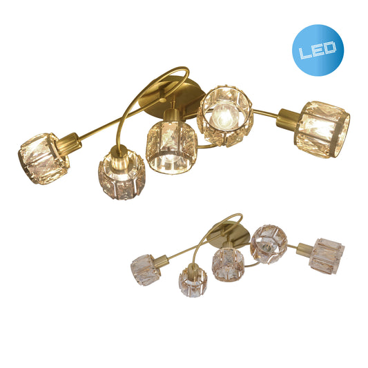 Spots - 5er-LED-Deckenleuchte "JOSEFA", Strahler im Retro Style, aus Metall und Glas in gold, 61 x 36 x 21 cm, E14-Fassung