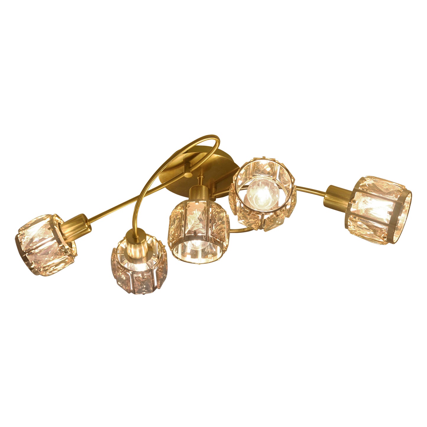 Spots - 5er-LED-Deckenleuchte "JOSEFA", Strahler im Retro Style, aus Metall und Glas in gold, 61 x 36 x 21 cm, E14-Fassung