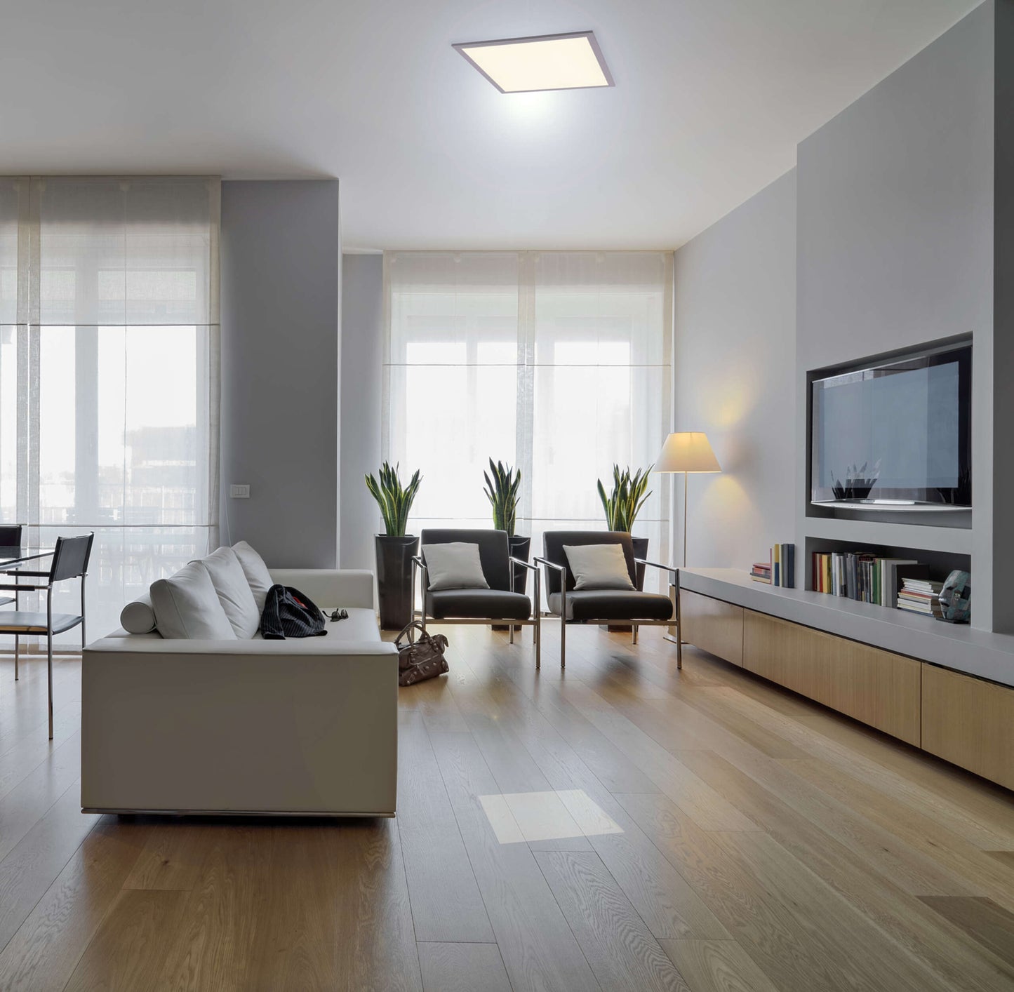 Aufbauleuchte - LED Aufbaupanel 45x45cm "SORRISO", Deckenlampe im Functional Style, aus Metall und Kunststoff in weiß, 5 cm hoch, Ø 45 cm, inkl. LED