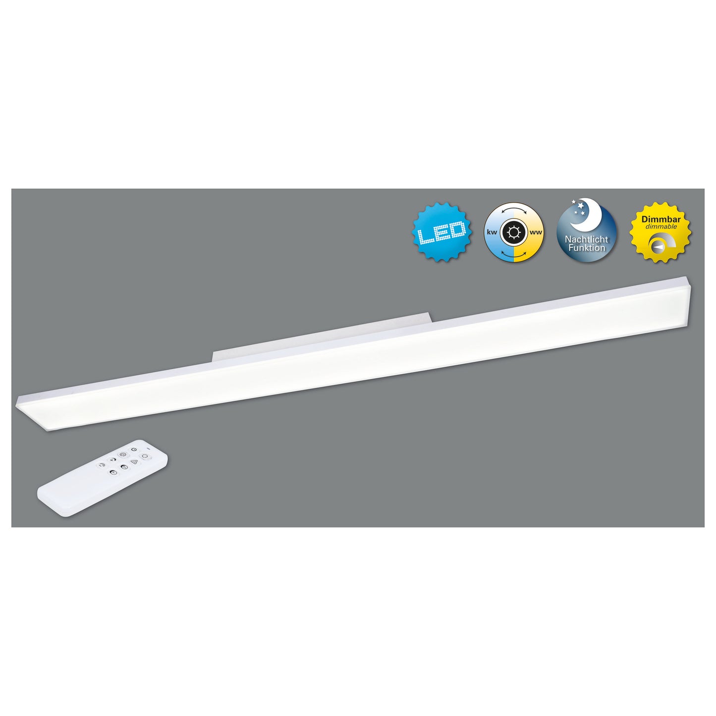 Aufbauleuchte - LED Panel-Deckenleuchte "CARENTE" l: 119,5cm rahmenlos, im Functional Style, aus Metall und Kunststoff in weiß, 119,5 x 10 x 6 cm, inkl. LED  dimmbar  CCT-Wechsler  RGB-Farbwechsler  Nachtlichtfunktion  Fernbedienung