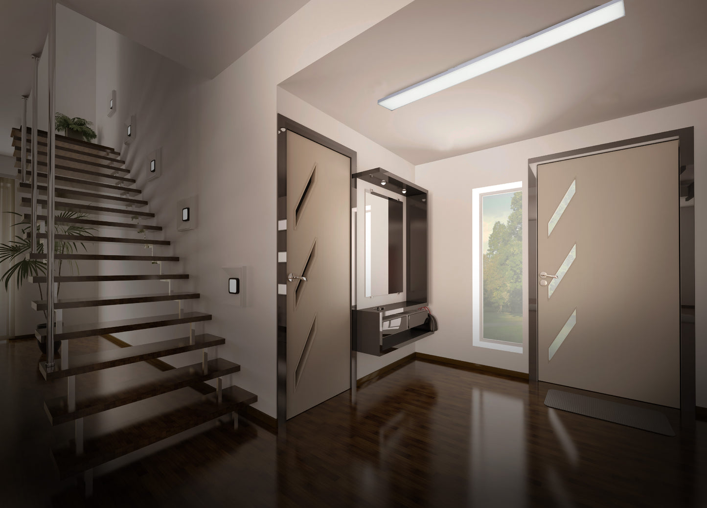 Aufbauleuchte - LED Panel-Deckenleuchte "CARENTE" l: 119,5cm rahmenlos, im Functional Style, aus Metall und Kunststoff in weiß, 119,5 x 10 x 6 cm, inkl. LED  dimmbar  CCT-Wechsler  RGB-Farbwechsler  Nachtlichtfunktion  Fernbedienung