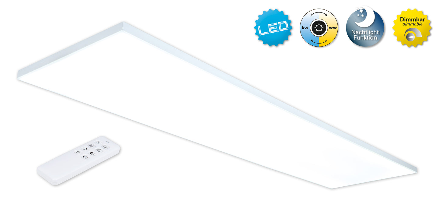 Aufbauleuchte - LED / CCT Panel-Deckenleuchte "CARENTE" L: 119,5cm - rahmenlos, im Functional Style, aus Metall und Kunststoff in weiß, 119,5 x 29,5 x 4,5 cm, inkl. LED  dimmbar  CCT-Wechsler  RGB-Farbwechsler  Nachtlichtfunktion  Fernbedienung