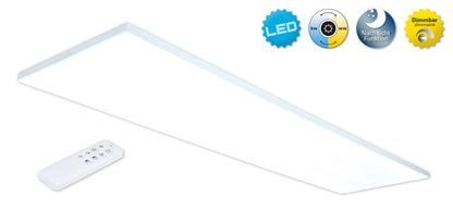 Aufbauleuchte - LED / CCT Panel-Deckenleuchte "CARENTE" L: 119,5cm - rahmenlos, im Functional Style, aus Metall und Kunststoff in weiß, 119,5 x 29,5 x 4,5 cm, inkl. LED  dimmbar  CCT-Wechsler  RGB-Farbwechsler  Nachtlichtfunktion  Fernbedienung
