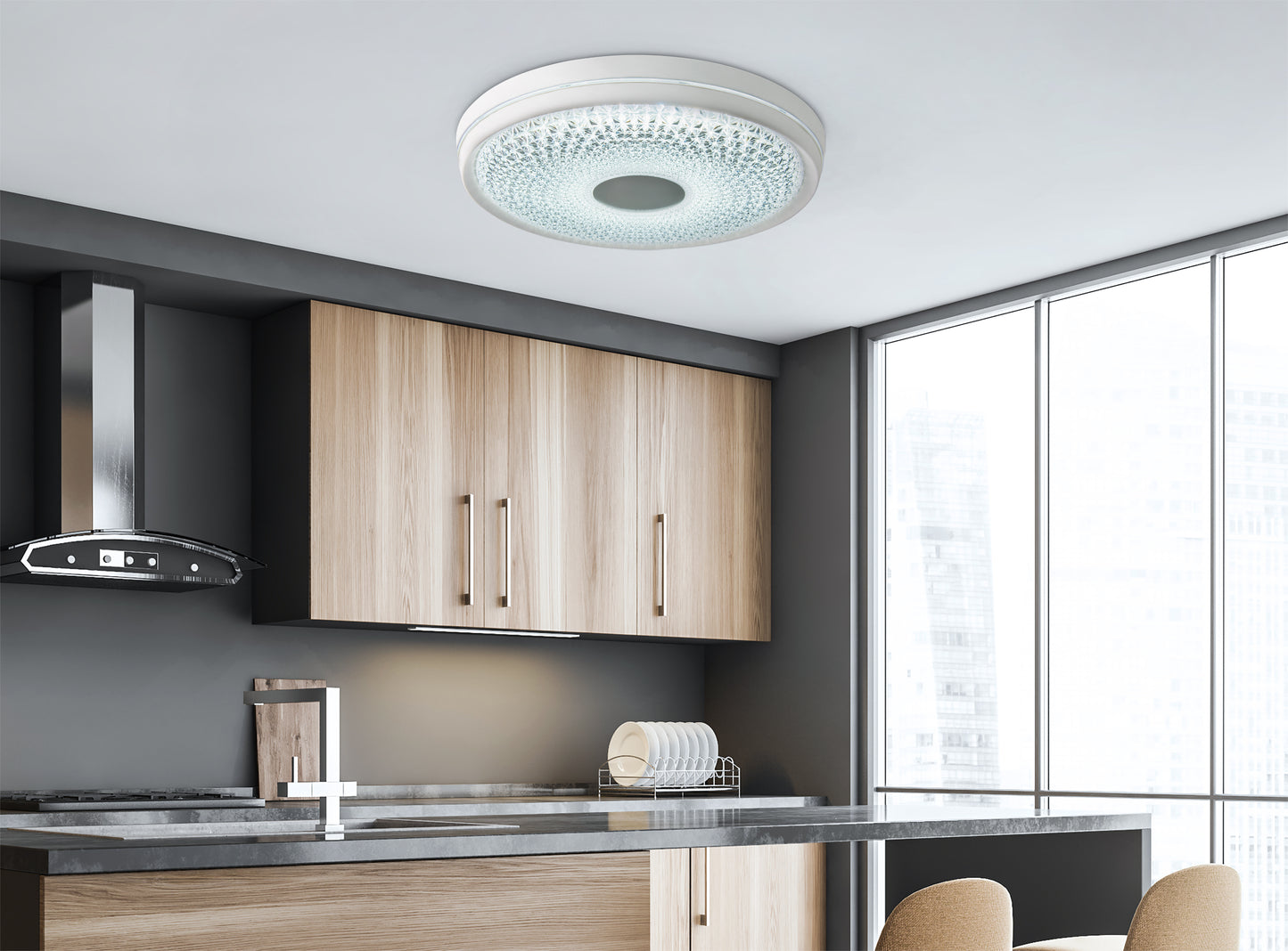 Deckenleuchten - LED Deckenleuchte "BOISE" D: 51cm, Deckenlampe im Modern Style, aus Metall und Kunststoff in weiß, 8,5 cm hoch, Ø 51 cm, inkl. LED  dimmbar  CCT-Wechsler  Fernbedienung