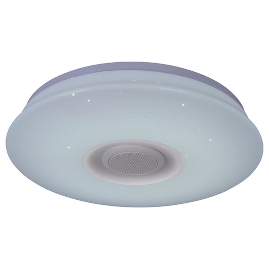 Deckenleuchten - LED Deckenleuchte "MONTREAL" mit Bluetooth, Deckenlampe im Functional Style, aus Metall und Kunststoff in weiß, 7,5 cm hoch, Ø 40 cm, inkl. LED  CCT-Wechsler  RGB-Farbwechsler  Nachtlichtfunktion  Fernbedienung  mit Kristalleffekt 