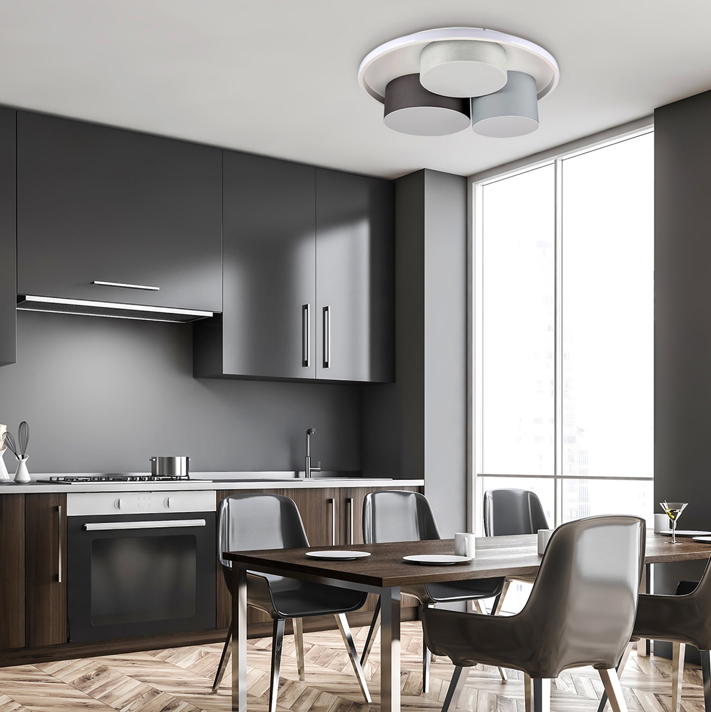 3er LED Deckenleuchte "EPPAN" Ø: 49cm grau
