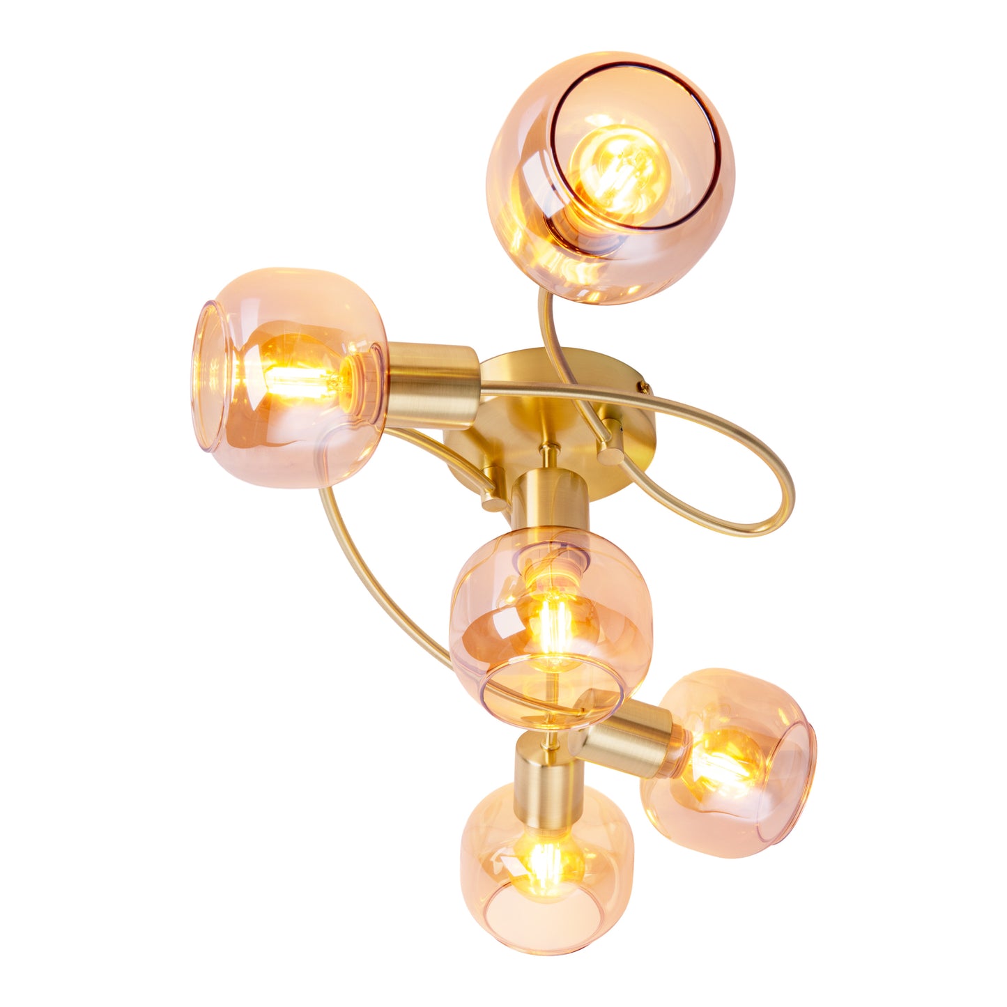 Deckenleuchten - 5er Spot Deckenleuchte "LIBBY" L: 67,5cm, Deckenlampe im Retro Style, aus Metall und Glas in messing, 67,5 x 23,5 x 18,5 cm, E14-Fassung