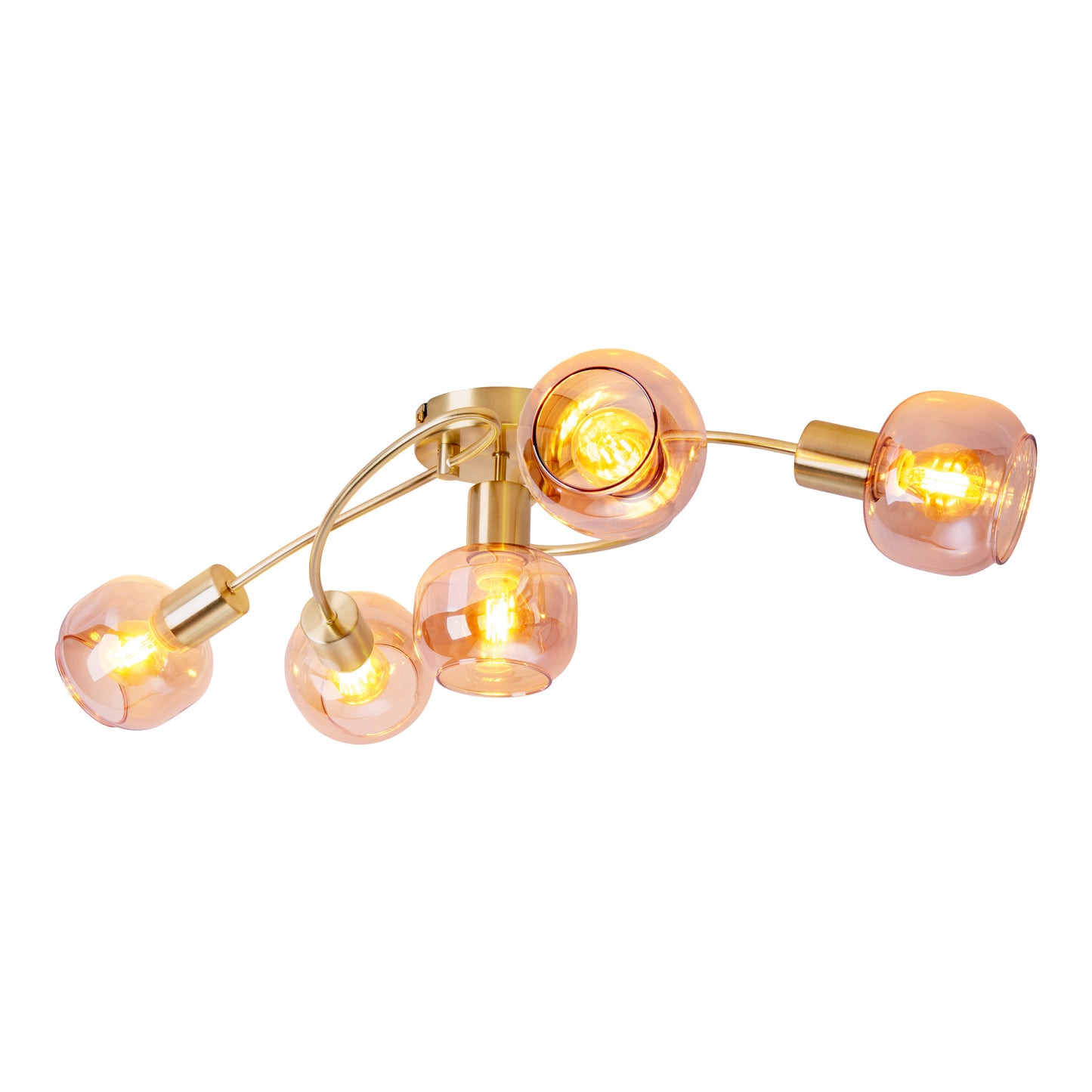 Deckenleuchten - 5er Spot Deckenleuchte "LIBBY" L: 67,5cm, Deckenlampe im Retro Style, aus Metall und Glas in messing, 67,5 x 23,5 x 18,5 cm, E14-Fassung