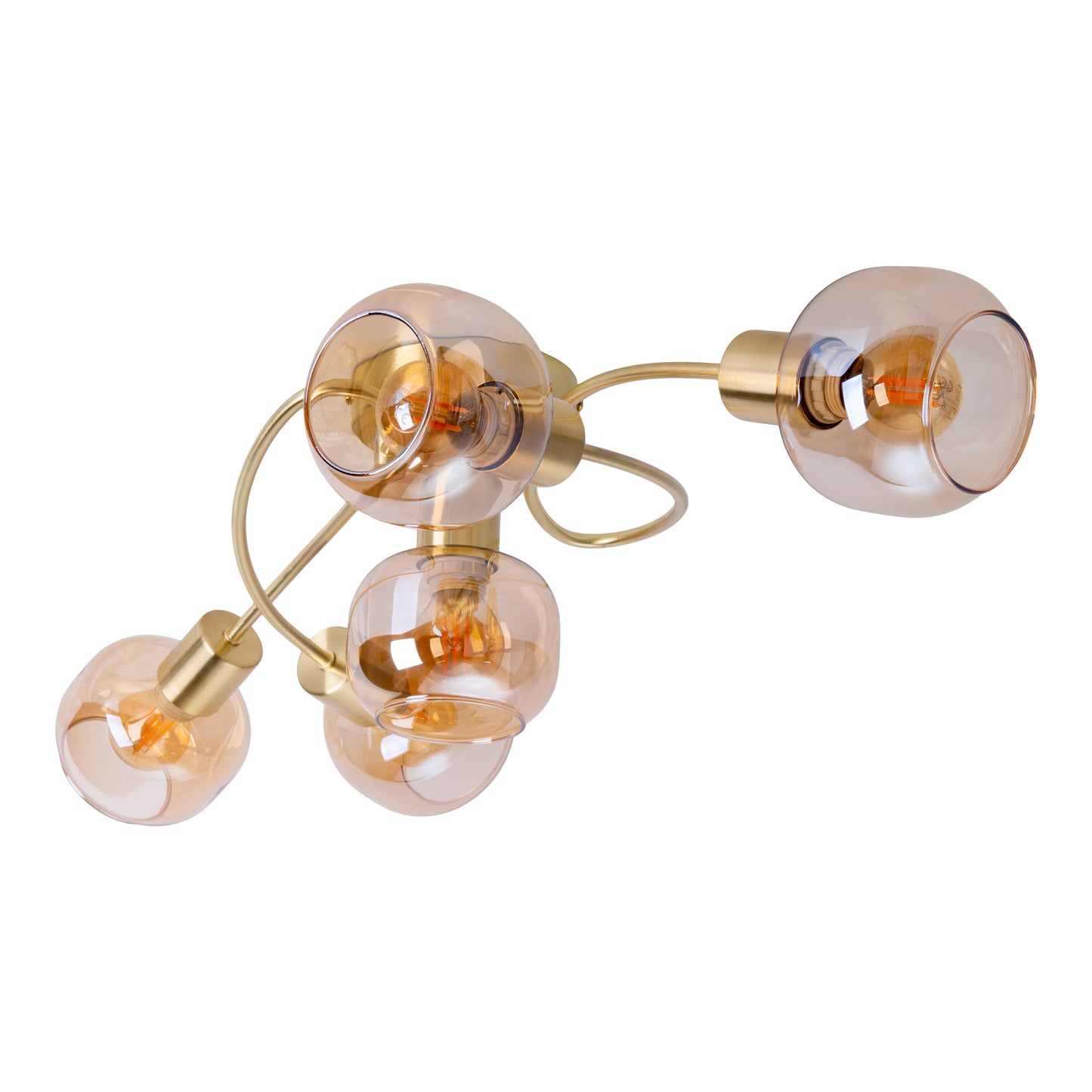 Deckenleuchten - 5er Spot Deckenleuchte "LIBBY" L: 67,5cm, Deckenlampe im Retro Style, aus Metall und Glas in messing, 67,5 x 23,5 x 18,5 cm, E14-Fassung