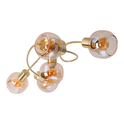 Deckenleuchten - 5er Spot Deckenleuchte "LIBBY" L: 67,5cm, Deckenlampe im Retro Style, aus Metall und Glas in messing, 67,5 x 23,5 x 18,5 cm, E14-Fassung