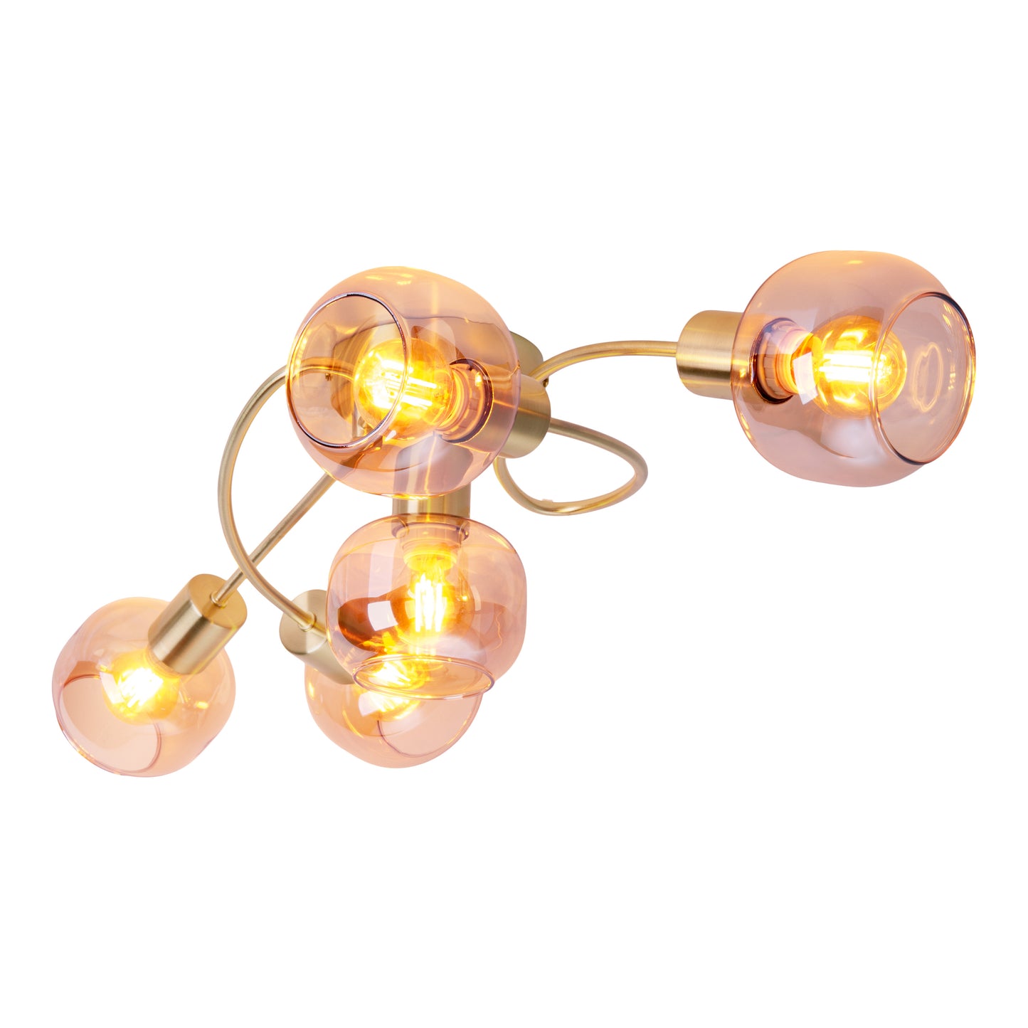 Deckenleuchten - 5er Spot Deckenleuchte "LIBBY" L: 67,5cm, Deckenlampe im Retro Style, aus Metall und Glas in messing, 67,5 x 23,5 x 18,5 cm, E14-Fassung