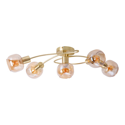 Deckenleuchten - 5er Spot Deckenleuchte "LIBBY" L: 67,5cm, Deckenlampe im Retro Style, aus Metall und Glas in messing, 67,5 x 23,5 x 18,5 cm, E14-Fassung
