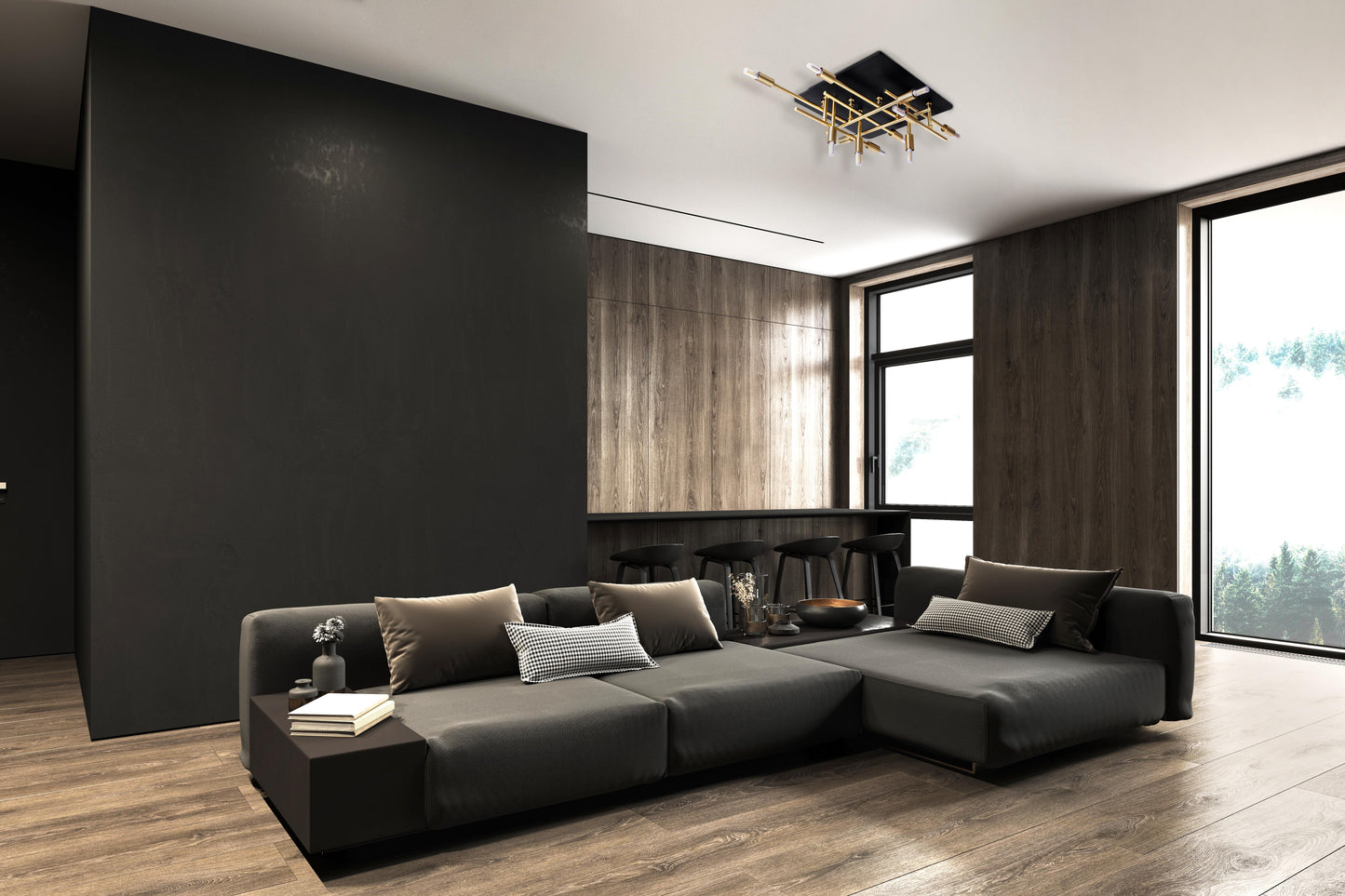LED Deckenleuchte "ANCONA" mit Backlight L: 51cm schwarz / gold