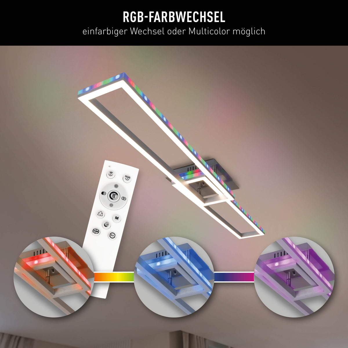 LED /CCT Deckenleuchte + RGB-Backlight "BANTRY" L:115cm