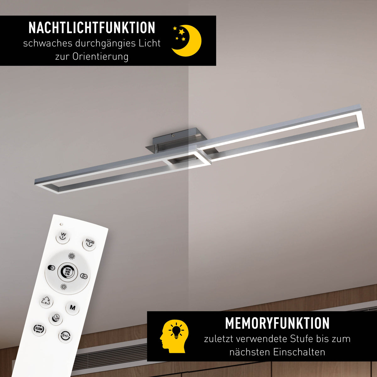 LED /CCT Deckenleuchte + RGB-Backlight "BANTRY" L:115cm