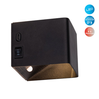 Akku-/Wandleuchte "CUBE" magnetisch L/B: 10 m schwarz
