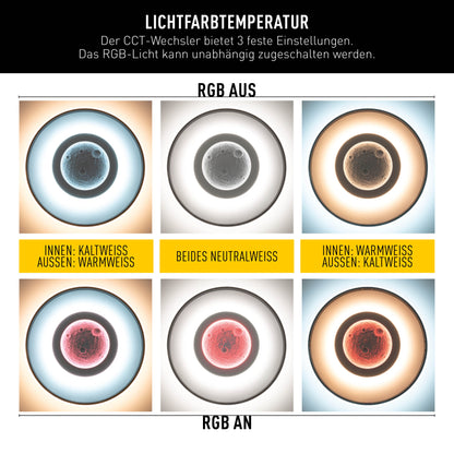 LED / CCT / RGB Deckenleuchte "LIVANA" inkl. Mondstruktur Ø: 50 cm