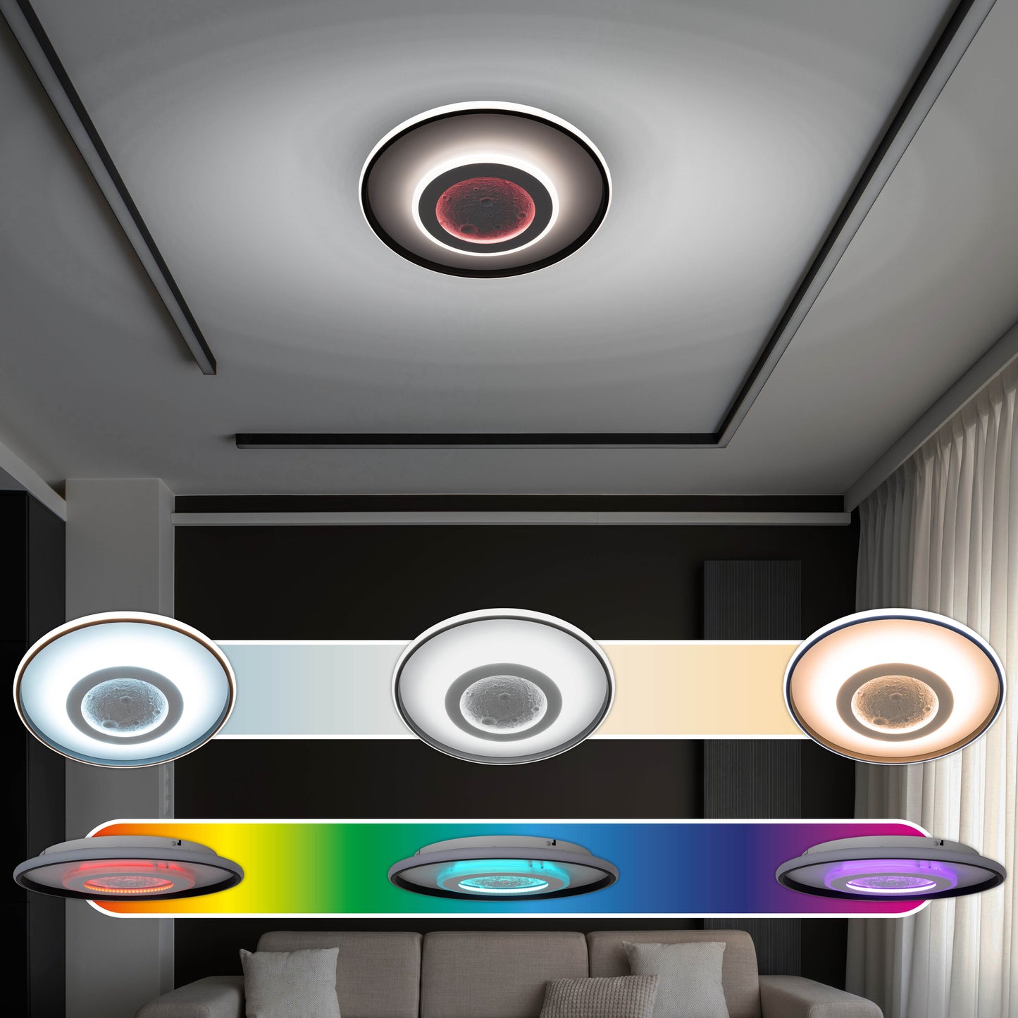 LED / CCT / RGB Deckenleuchte "LIVANA" inkl. Mondstruktur Ø: 50 cm