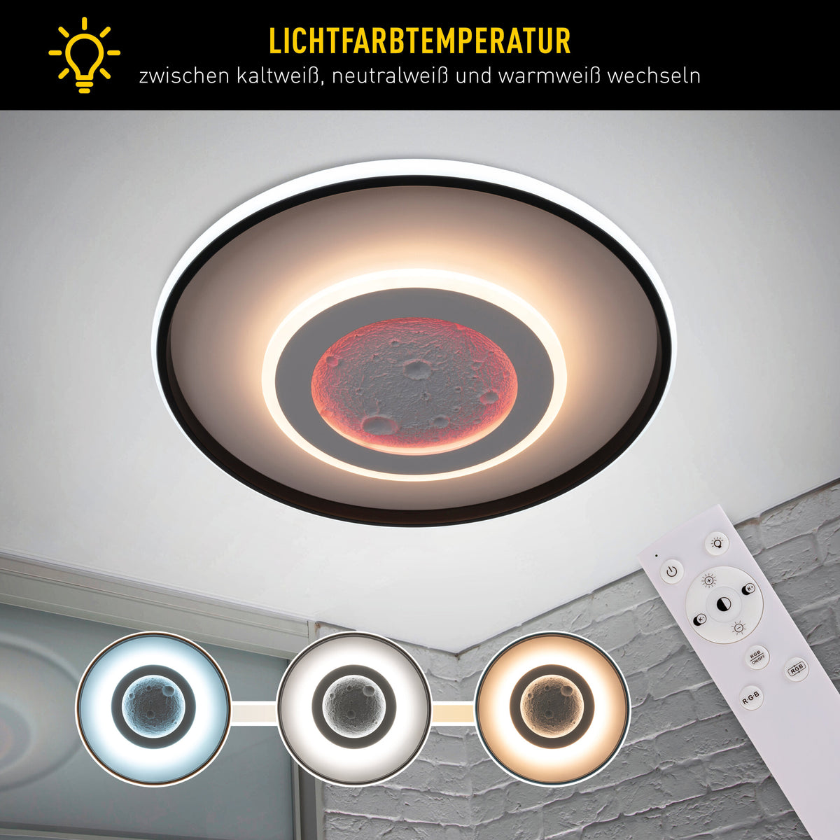 LED / CCT / RGB Deckenleuchte "LIVANA" Ø: 70cm