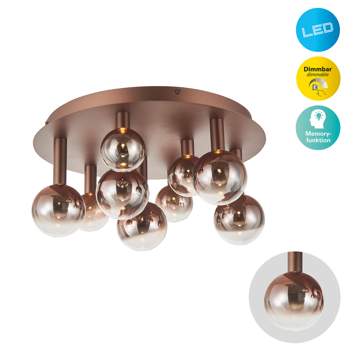 9er LED Deckenleuchte "SINGAPUR" Ø: 45cm kupfer