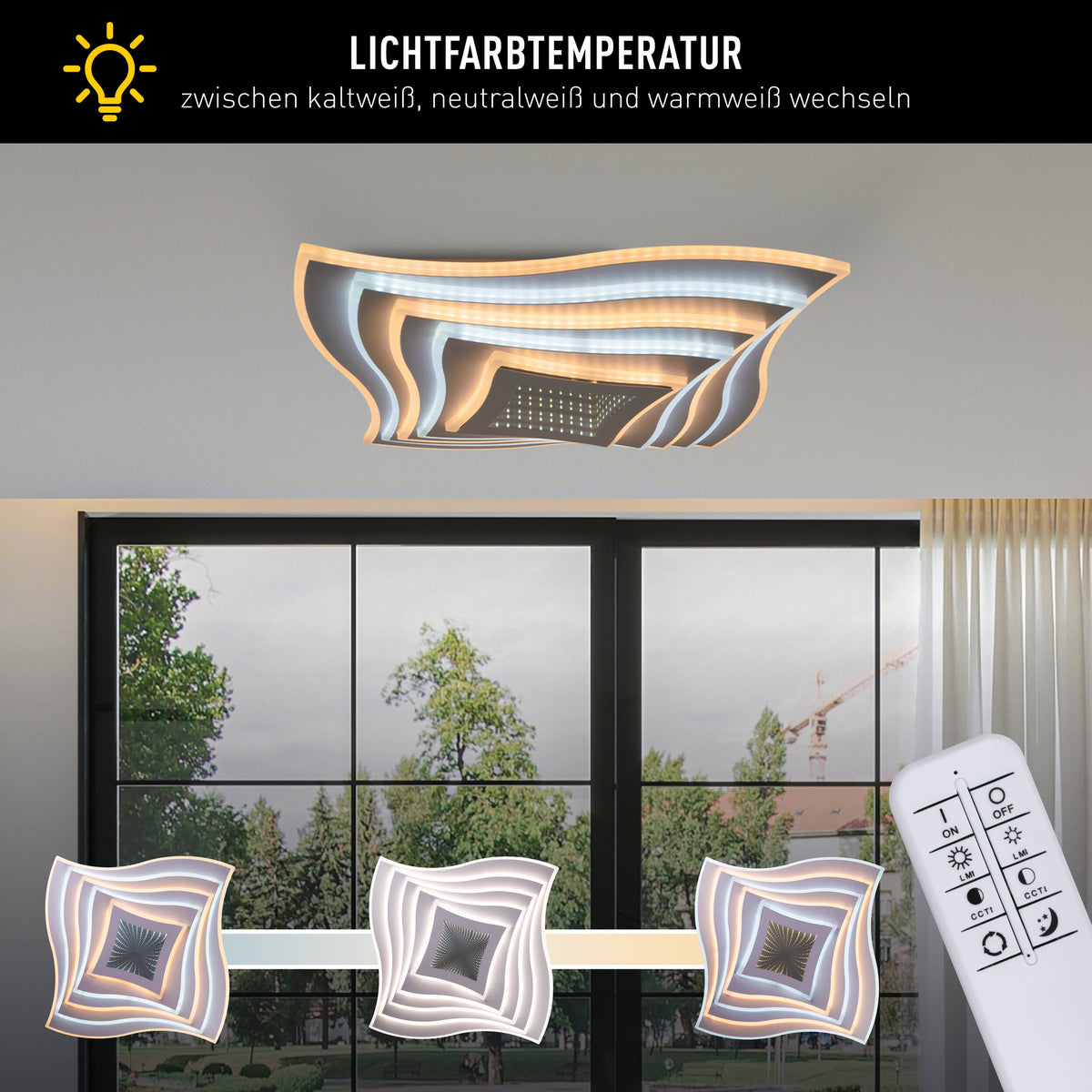 LED / CCT Deckenleuchte "FEVORIA" inkl. 3D-Effekt L/B: 50cm sandweiß