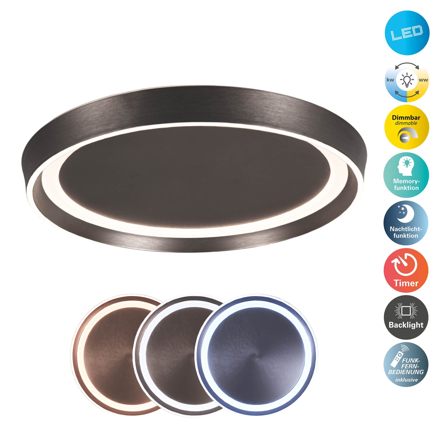 LED / CCT Deckenleuchte "LEVIAN" Ø: 49cm anthrazit