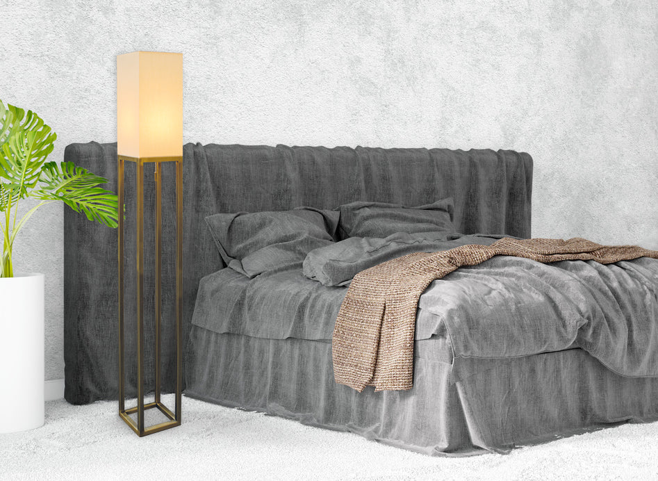 Stehleuchte - Stehleuchte h: 150cm beige "ALFA", Stehlampe im Klassik Stil, aus Metall, Kunststoff und Textilmaterial in beige, 150,5 cm hoch, Ø 19 cm, E27-Fassung  Zugschalter