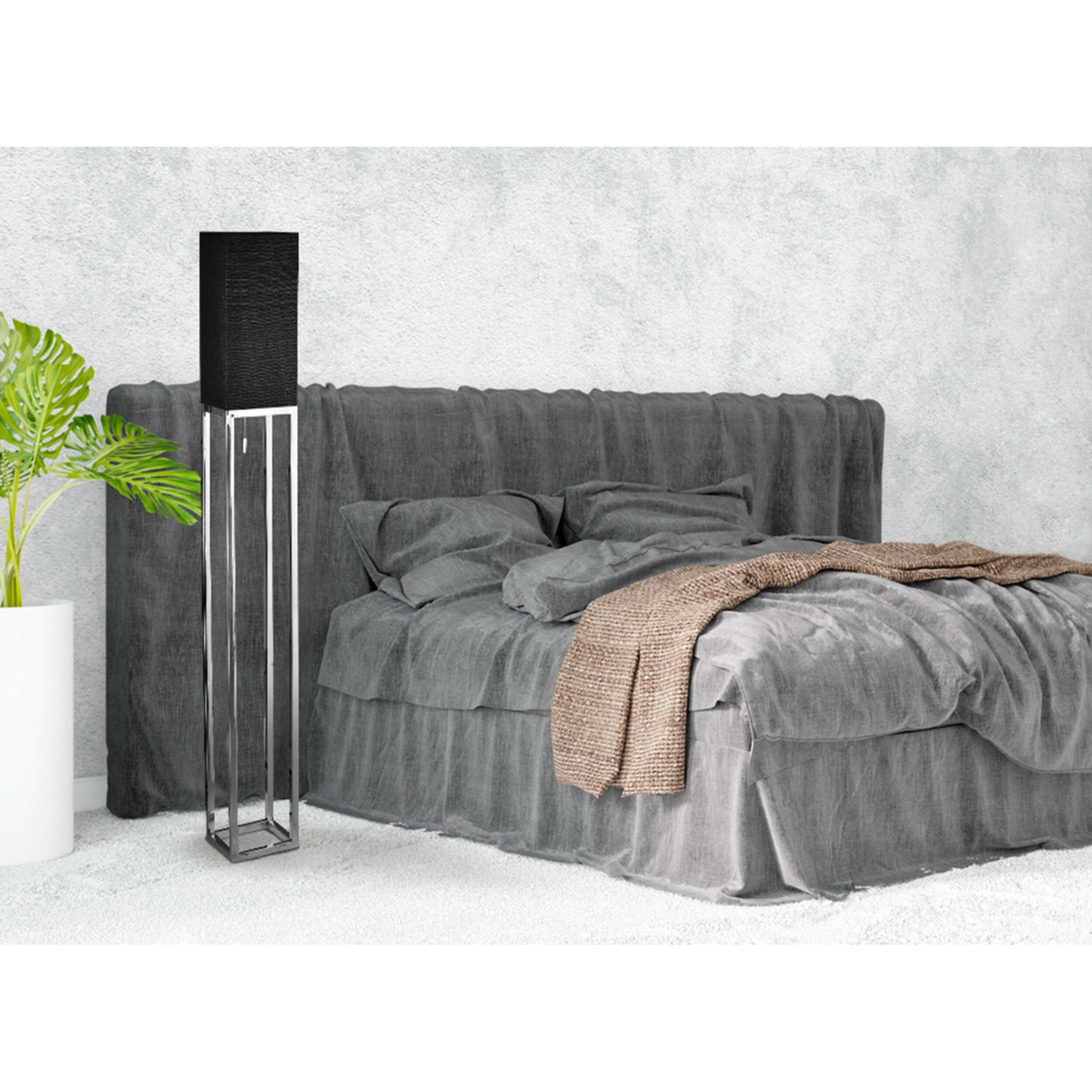 Stehleuchte - Stehleuchte "ALFA" H: 150cm schwarz, Stehlampe im Modern Style, aus Metall, Kunststoff und Textilmaterial in schwarz, 150,5 cm hoch, Ø 19 cm, E27-Fassung  Zugschalter