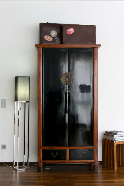 Stehleuchte - Stehleuchte "ALFA" H: 150cm schwarz, Stehlampe im Modern Style, aus Metall, Kunststoff und Textilmaterial in schwarz, 150,5 cm hoch, Ø 19 cm, E27-Fassung  Zugschalter
