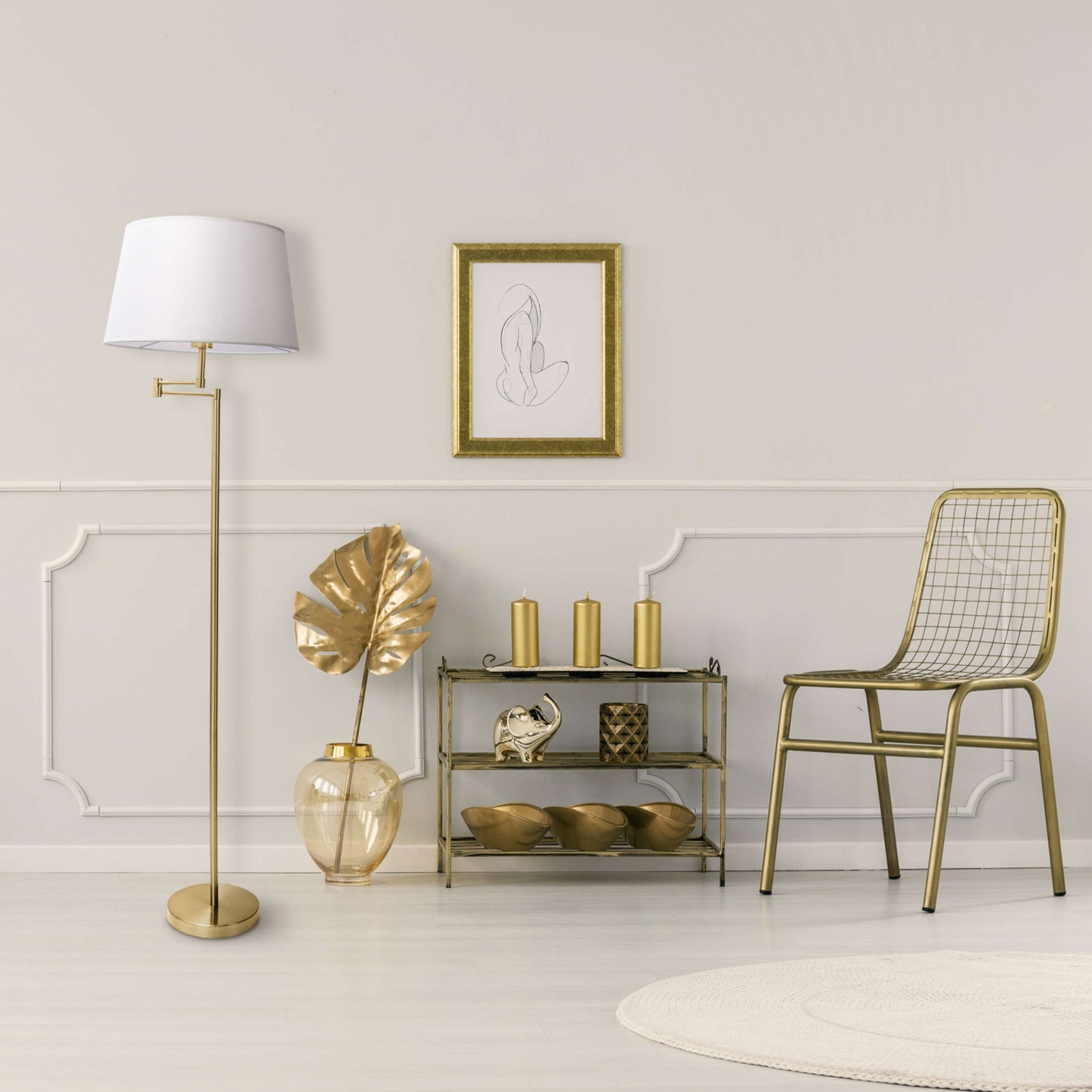 Stehleuchte "BOLOGNA" H:158cm beige/messing