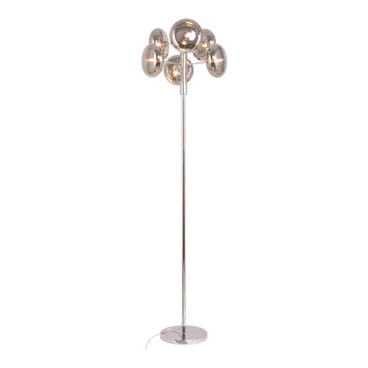 Stehleuchte - Stehleuchte "ORION" smoky, Stehlampe im Retro Style, aus Metall und Glas in chrome, 165 cm hoch, Ø 44 cm, G9-Fassung  Druckschalter