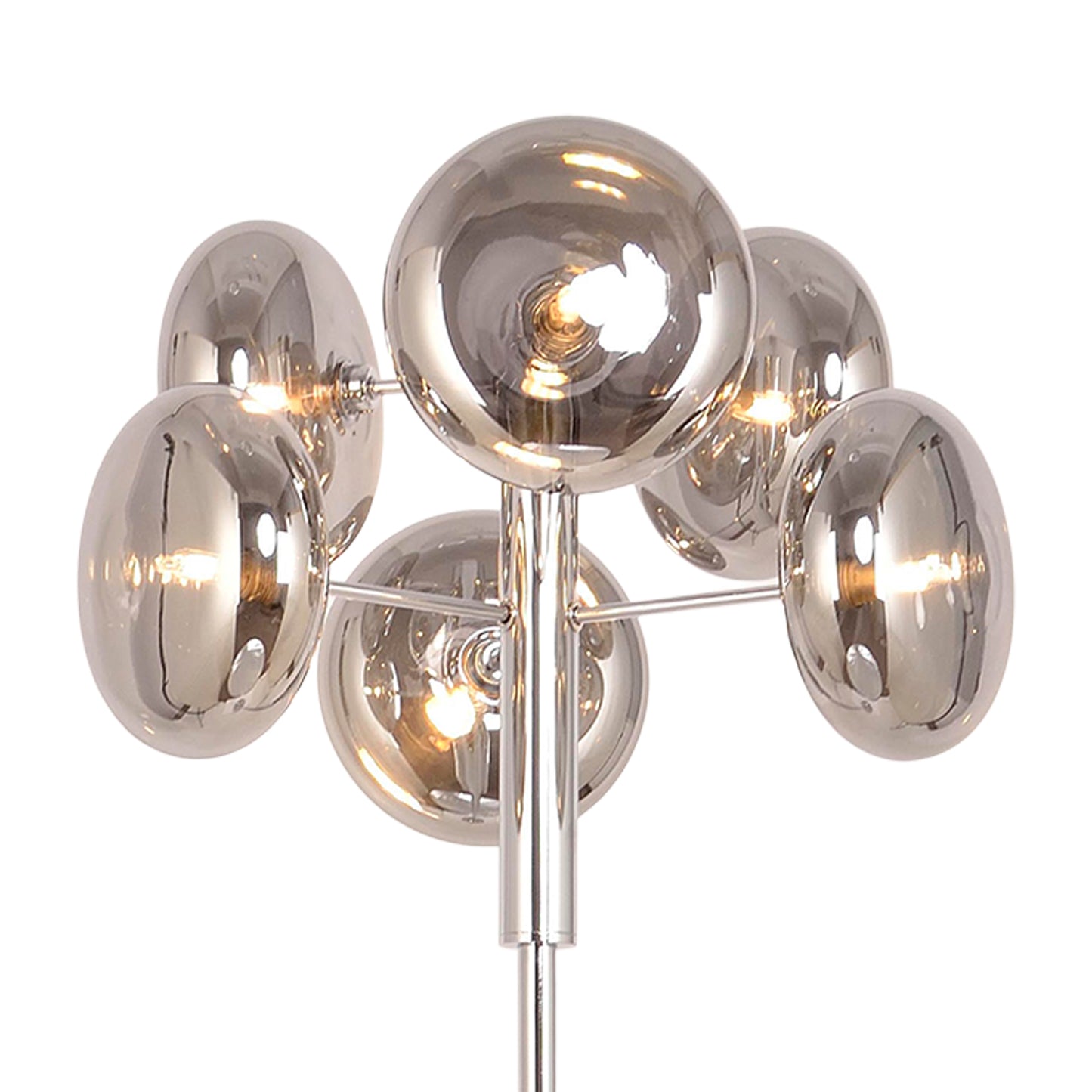 Stehleuchte - Stehleuchte "ORION" smoky, Stehlampe im Retro Style, aus Metall und Glas in chrome, 165 cm hoch, Ø 44 cm, G9-Fassung  Druckschalter