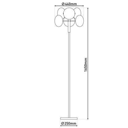 Stehleuchte - Stehleuchte "ORION" smoky, Stehlampe im Retro Style, aus Metall und Glas in chrome, 165 cm hoch, Ø 44 cm, G9-Fassung  Druckschalter