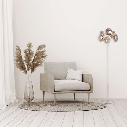 Stehleuchte - Stehleuchte "ORION" smoky, Stehlampe im Retro Style, aus Metall und Glas in chrome, 165 cm hoch, Ø 44 cm, G9-Fassung  Druckschalter