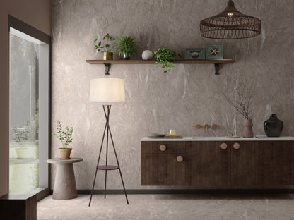 Stehleuchte mit integriertem Tisch "TORA" H: 158cm rostfarben/beige